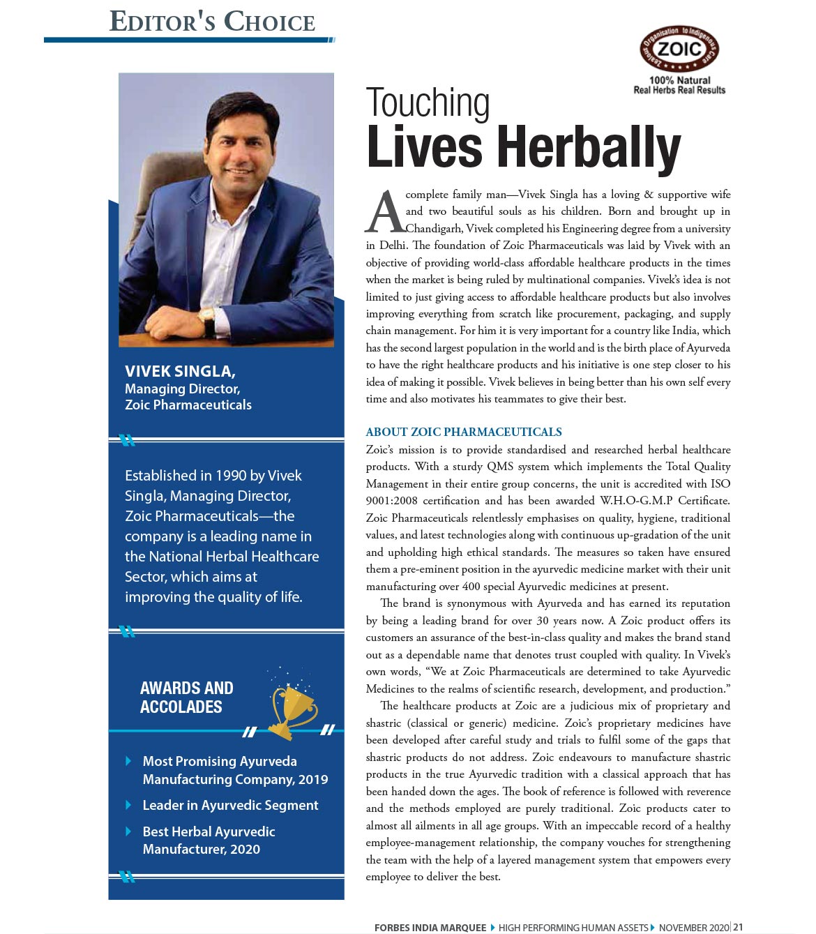 Zoic Pharmaceuticals Awards